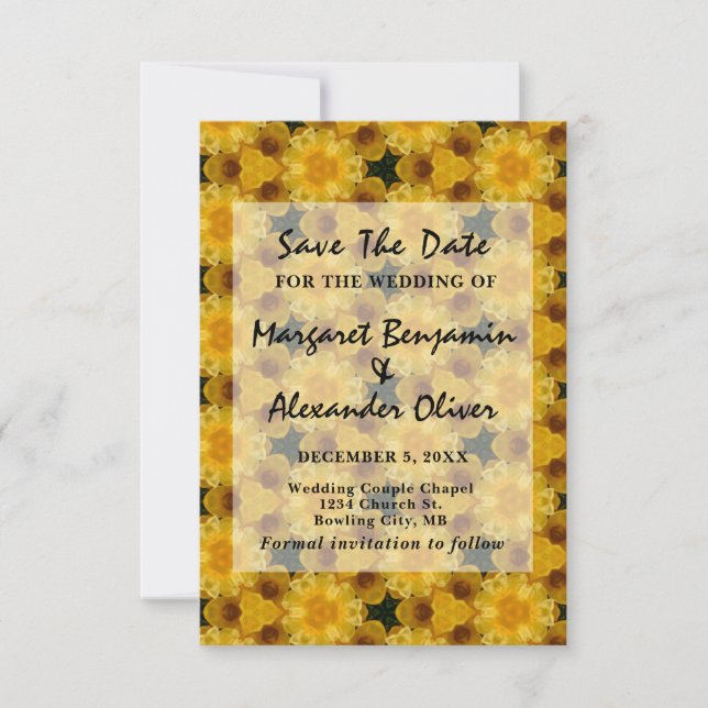Elegant Wedding Yellow Flowers Pattern Custom Save The Date (Front)