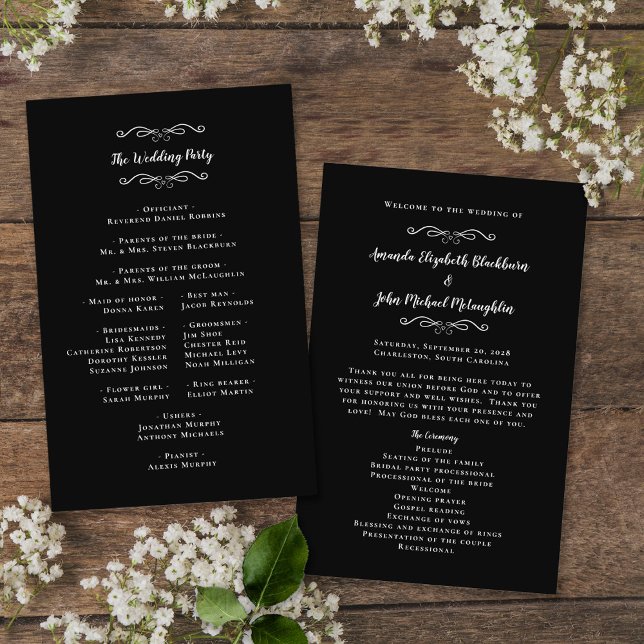 Elegant Weddings Black Modern Ceremony Programs (Creator Uploaded)