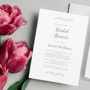 Elegant Weddings Bridal Shower Modern Sage Green Invitation