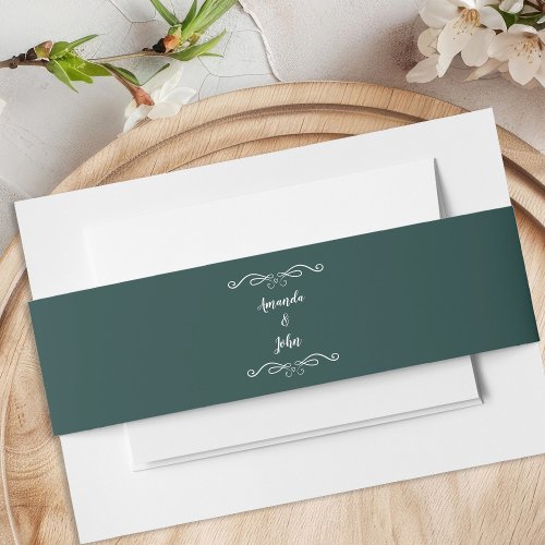 Elegant Weddings Calligraphy Luxury Emerald Green Invitation Belly Band