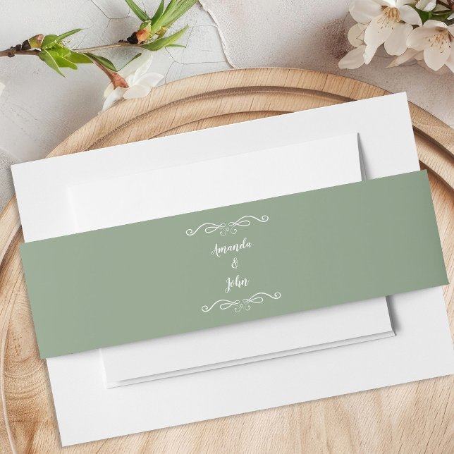 Elegant Weddings Calligraphy Romantic Sage Green Invitation Belly Band (Creator Uploaded)