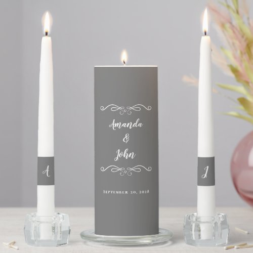 Elegant Weddings Classic Ceremony Bride Groom Gray Unity Candle Set