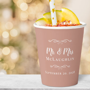 Elegant Weddings Mr & Mrs Couple Blush Pink Rose Paper Cups