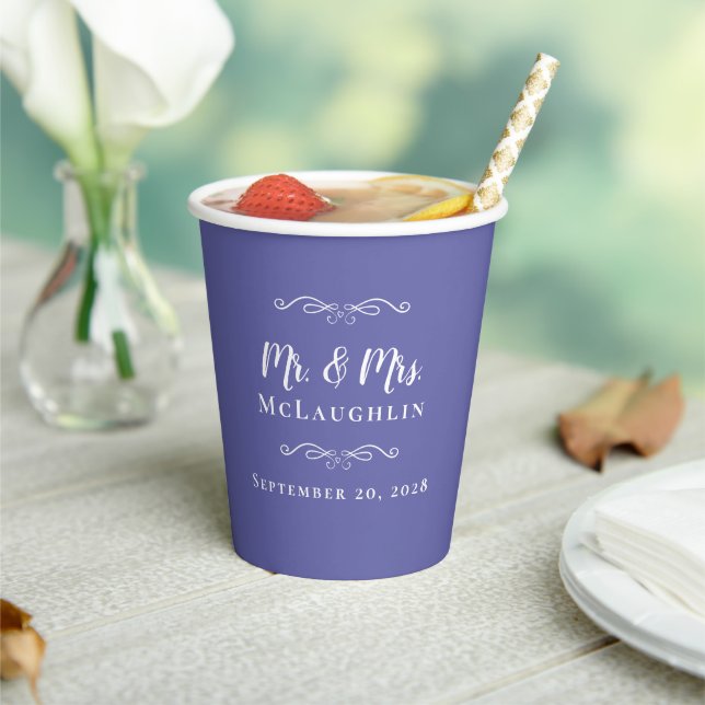 Elegant Weddings Periwinkle Blue Mr & Mrs Couple Paper Cups (Insitu)