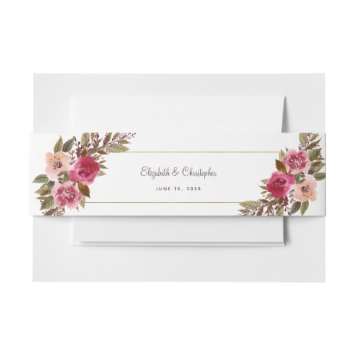 Elegant Weddings Watercolor Floral Greenery Chic Invitation Belly Band