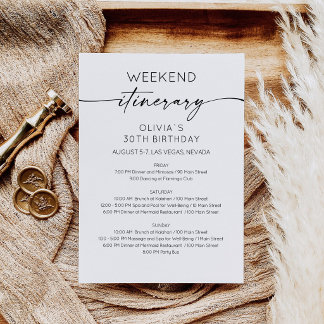 Elegant Weekend Birthday Itinerary Invitation