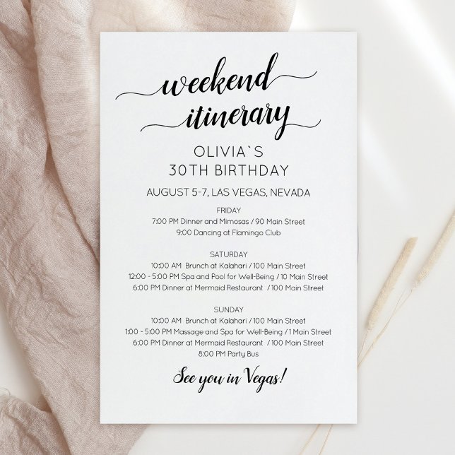 Elegant Weekend Birthday Itinerary Invitation (Elegant Weekend Birthday Itinerary Invitation)