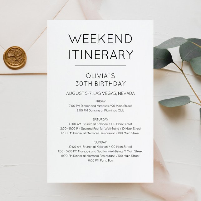 Elegant Weekend Birthday Itinerary Invitation (Elegant Weekend Birthday Itinerary Invitation)