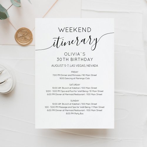 Elegant Weekend Birthday Itinerary Invitation