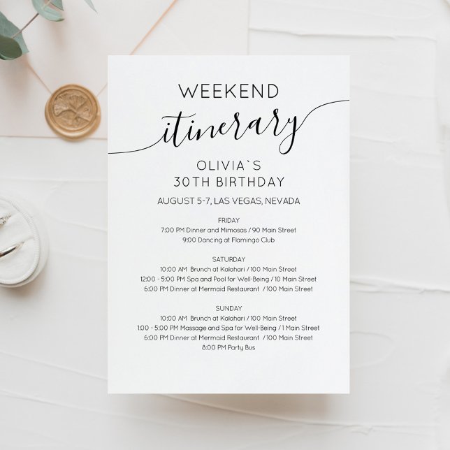 Elegant Weekend Birthday Itinerary Invitation (Creator Uploaded)