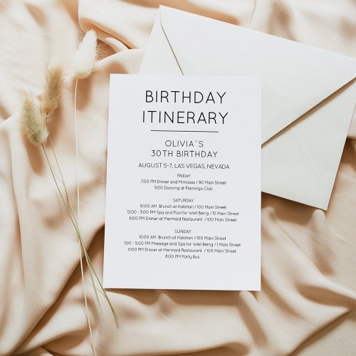 Elegant Weekend Birthday Itinerary Invitation