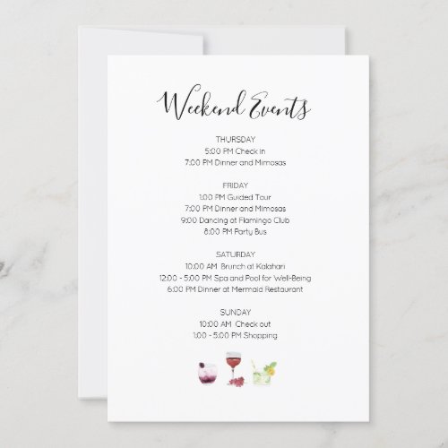 Elegant Weekend Events Itinerary Invitation