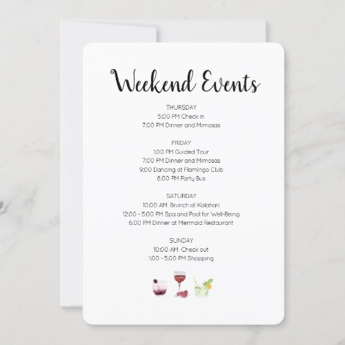 Elegant Weekend Events Itinerary Invitation