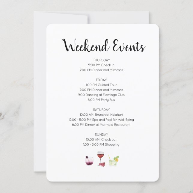 Elegant Weekend Events Itinerary Invitation (Front)