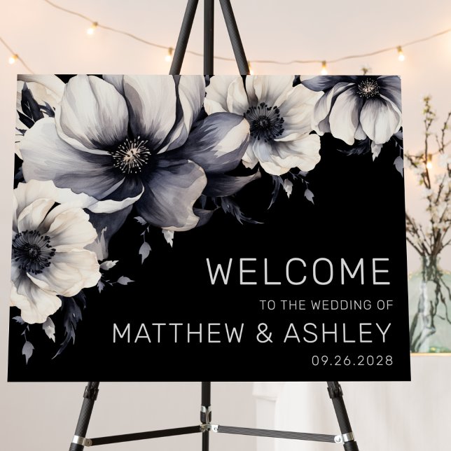 Elegant Welcome Black White Floral Wedding Foam Board (Creator Uploaded)