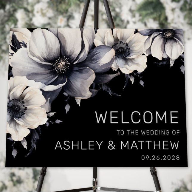 Elegant Welcome Black White Floral Welcome Sign (Elegant Welcome Black White Floral Welcome Sign)