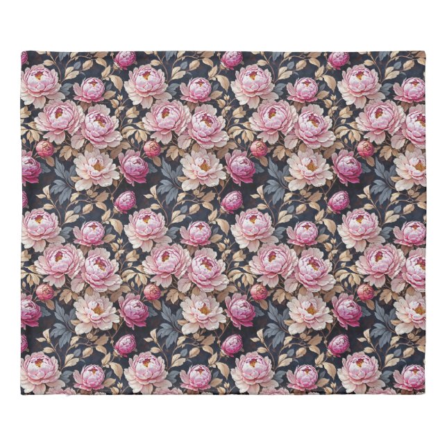 Elegant Welcome Blush Pink Peony Floral Black Duvet Cover (Back)