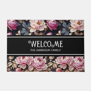 Elegant Welcome Blush Pink Peony Floral Doormat