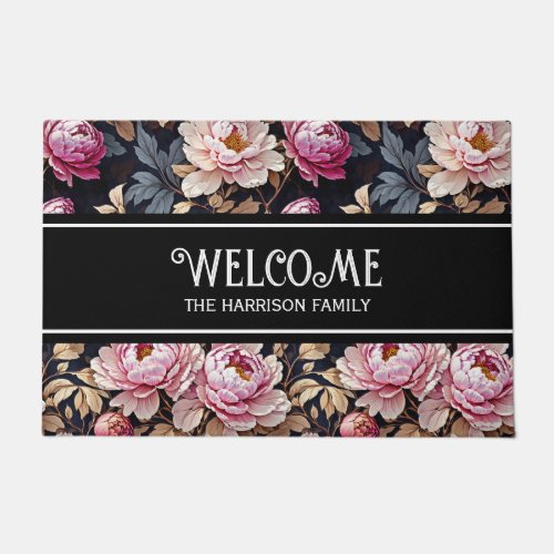 Elegant Welcome Blush Pink Peony Floral Doormat