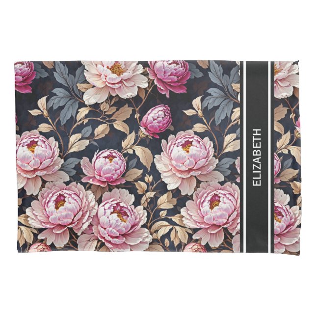 Elegant Welcome Blush Pink Peony Floral Name Pillow Case (Front)