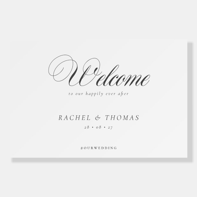 Elegant Welcome Calligraphy black white  Wedding Foam Board (Front)