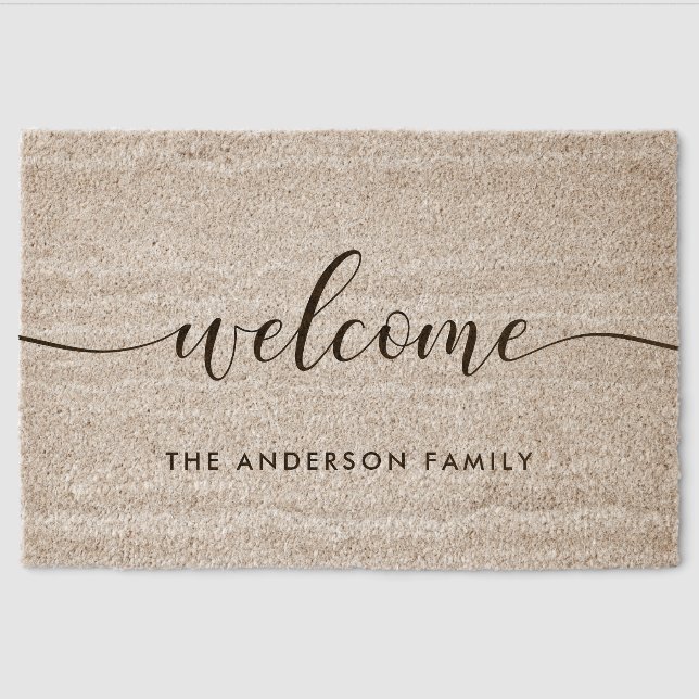 Elegant Welcome Family Coir Fiber Doormat (Front)