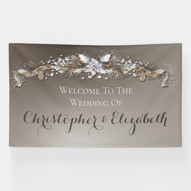 Elegant Welcome Floral Silver Winter Wedding  Banner (Horizontal)
