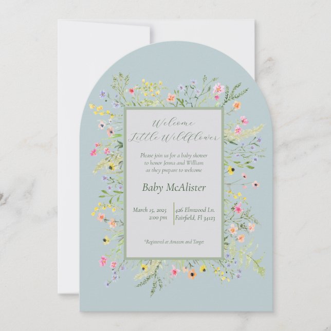 Elegant Welcome Little Wildflower Baby Shower  Invitation (Front)