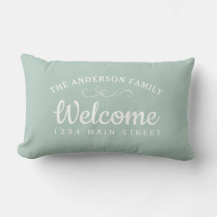 Elegant Welcome Mint Personalized Family Name Lumbar Pillow