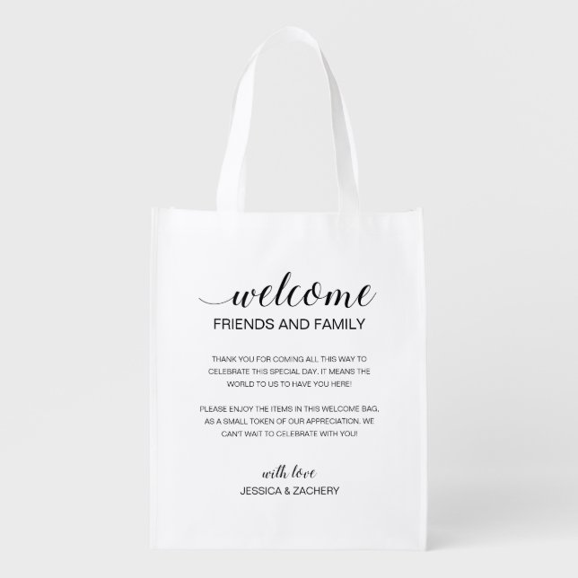 Elegant Welcome Out Of Town Guests to Wedding Gift Grocery Bag (Front)