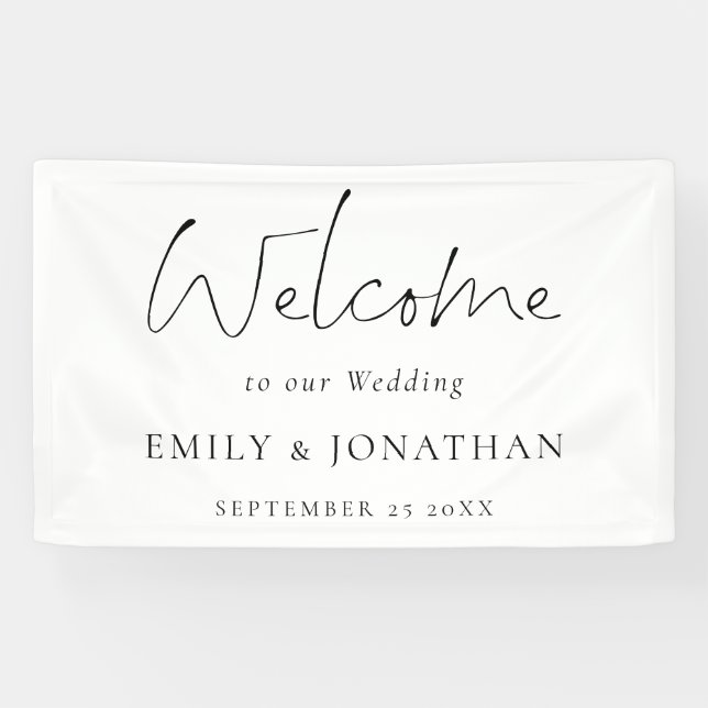 Elegant Welcome Script Wedding Names Date  Banner (Horizontal)