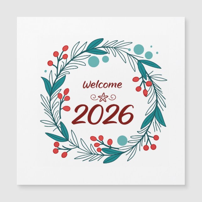 Elegant Welcome to 2026 – Festive Laurel Wreath  (Front)