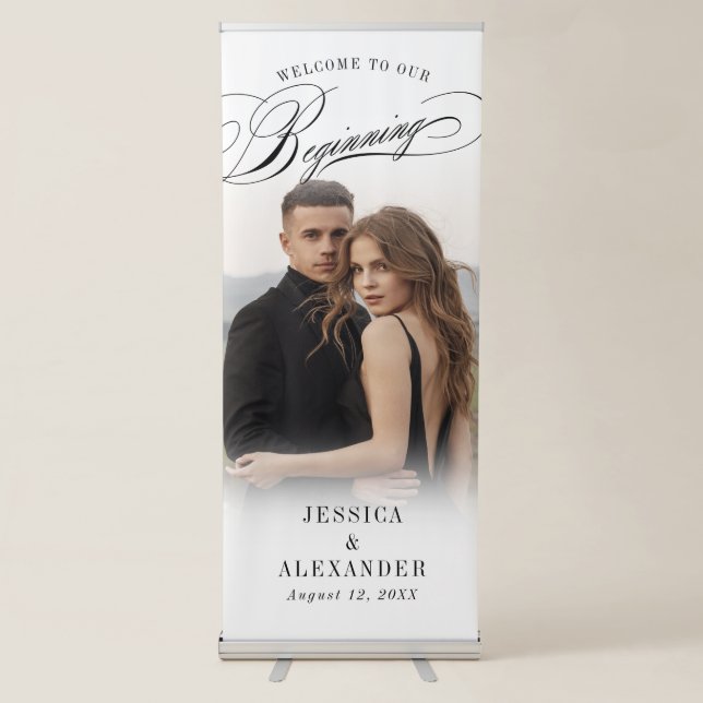 Elegant Welcome to our Beginning Photo Welcome Retractable Banner (Front)