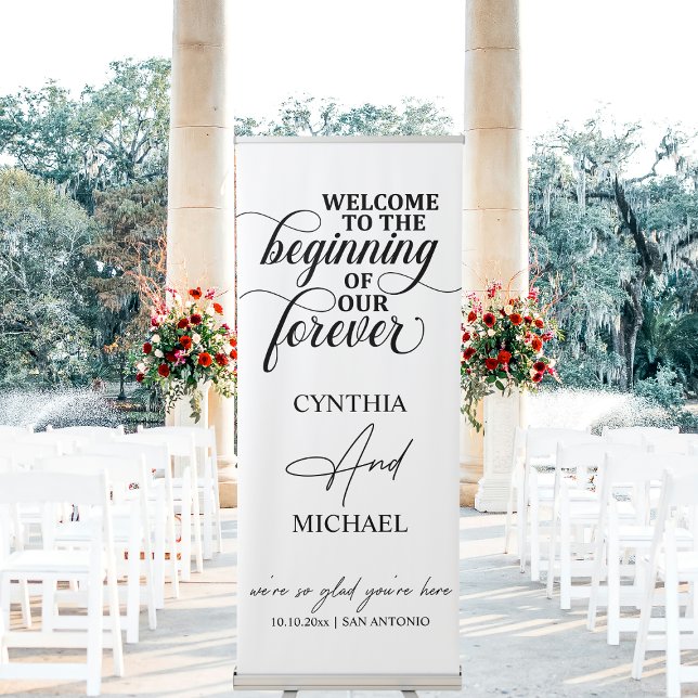 Elegant 'Welcome to our Forever' Wedding  Retractable Banner (Creator Uploaded)