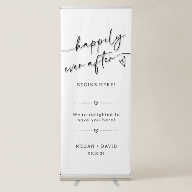 Elegant Welcome to Our Happily Ever After Wedding Retractable Banner (Front)