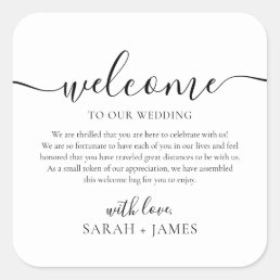 Elegant Welcome To Our Wedding Welcome Bag Square Sticker
