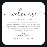 Elegant Welcome To Our Wedding Welcome Bag Square Sticker<br><div class="desc">Welcome to our Wedding Label for Wedding Welcome Bag. Design features a minimalist style text layout. To make advanced changes,  please select "Click to customize further" option under Personalize this template.</div>