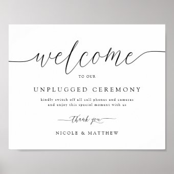 Elegant Welcome to Unplugged Wedding Ceremony Sign | Zazzle