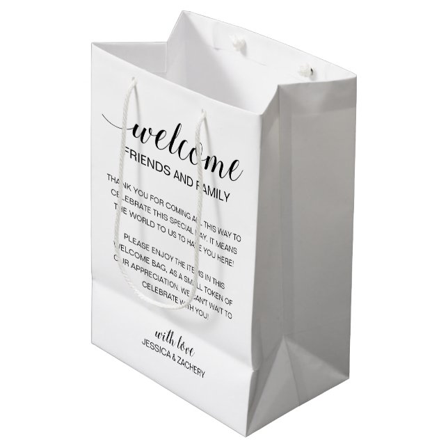 Elegant Welcome to Wedding Guest Accomodation Medium Gift Bag (Front Angled)