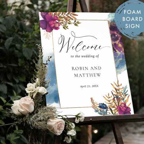 Elegant Welcome Watercolor Celestial Wedding Sign