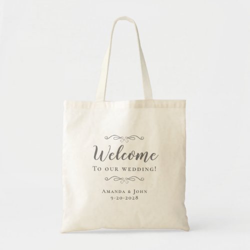 Elegant Welcome Wedding Guest Favors Classic Gray Tote Bag