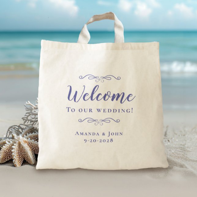 Elegant Welcome Wedding Guest Favors Periwinkle Tote Bag (Creator Uploaded)