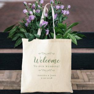 Elegant Welcome Wedding Guest Favors Sage Green Tote Bag
