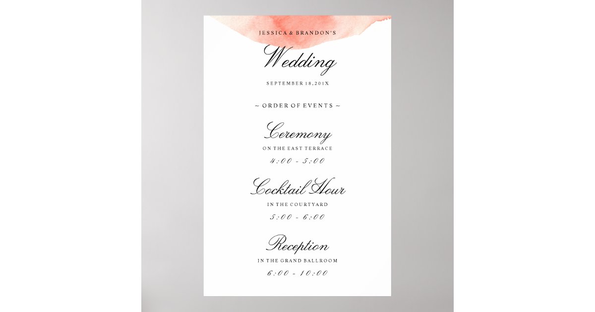 Elegant Welcome Wedding Order Of Events Reception Poster Zazzle Com