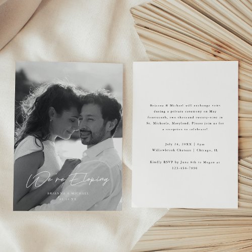 Elegant We're Eloping Black White Script Reception Invitation