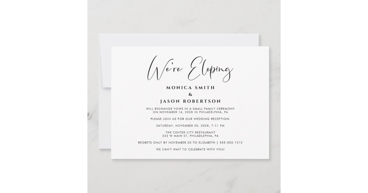 Elegant We're Eloping Wedding Reception Invitation | Zazzle