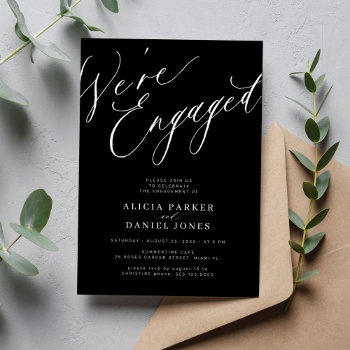Elegant We're Engaged Black Engagement Party Invitation by invitations_kits at Zazzle