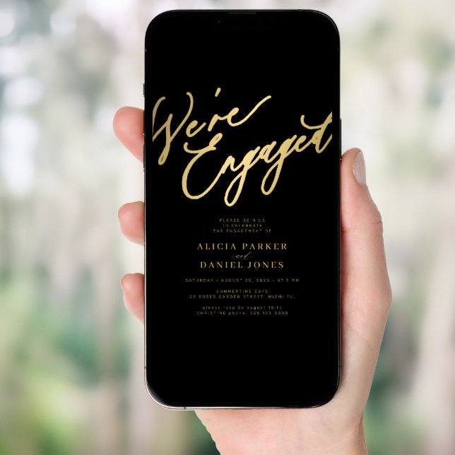 Elegant We're Engaged gold black engagement party Invitation (Front Digital)