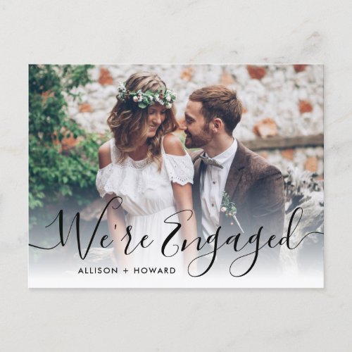 Elegant Were Engaged Photo Chic Script Engagement Announcement Postcard
