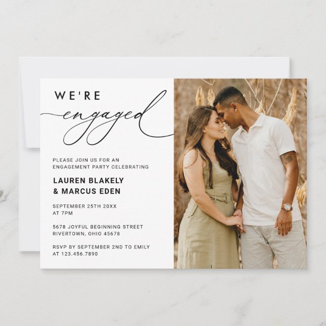 Elegant We're Engaged Photo Engagement Party Invitation (Front)